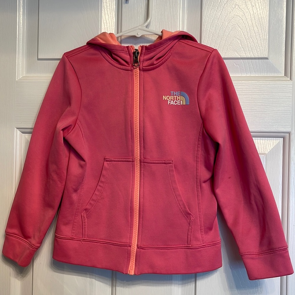 Girls North Face pink hoodie zip sweatshirt